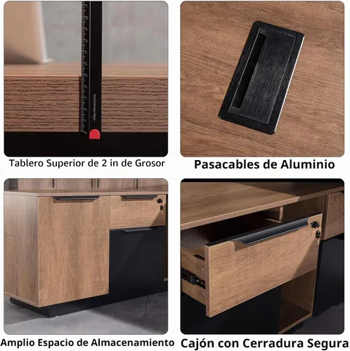 Vista 6 de SAINTCY Escritorio ejecutivo retráctil en forma de L, escritorio de oficina de grado comercial con gabinete de almacenamiento reversible Retorno
