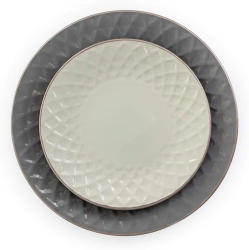 Vista 11 de Elama Round Stoneware Collection - Juego de vajilla de 16 piezas, pizarra y perla