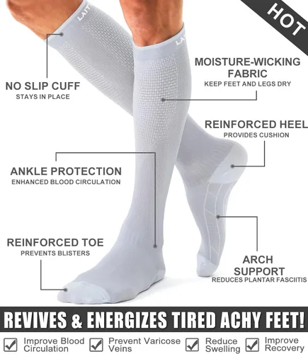 Vista 84 de Paquete de 3 pares de calcetines de compresión médica para mejorar la circulación de mujeres y hombres, para correr, hacer deporte y amamantar
