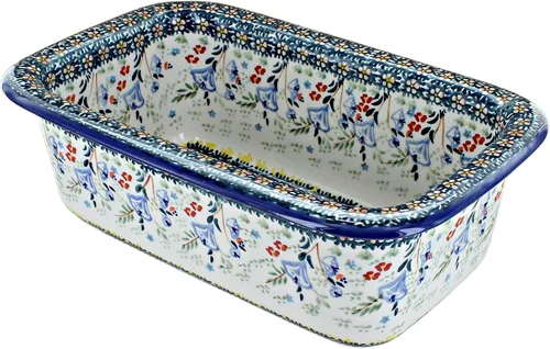 Vista 4 de Blue Rose Polish Pottery – Panadero de pan azul violeta – 10 x 6.25 pulgadas – Plato de cerámica para hornear y servir panes