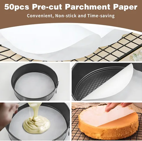 Vista 8 de Juego de 3 moldes desmoldables de 4, 7 y 9 pulgadas, molde para cheesecake a prueba de fugas con protector, moldes desmoldables antiadherentes