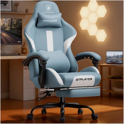 Vista 11 de GTPLAYER Silla de juegos con cojín de resorte de bolsillo, silla de oficina de cuero con respaldo alto ergonómico y soporte lumbar para aliviar
