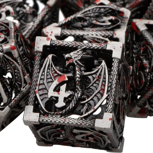 Vista 19 de ARUOHHA Juego de dados huecos de metal DND, dados D y D de oro antiguo, juegos de rol RPG, dados poliédricos con caja de regalo D20 D12 D10 D8 D6 D4