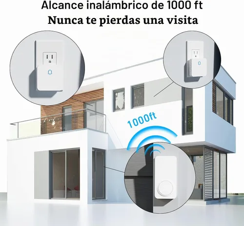 Vista 3 de Timbre inalámbrico con rango de 1000 pies, volumen ajustable, diseño impermeable, instalación sin complicaciones, 32 melodías, blanco
