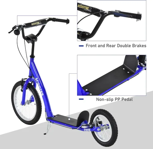 Vista 3 de Aosom Youth Scooter Kick Scooter for Kids 5+ with Adjustable Handlebar 16" Front and 12" Rear Dual Brakes Inflatable Wheels