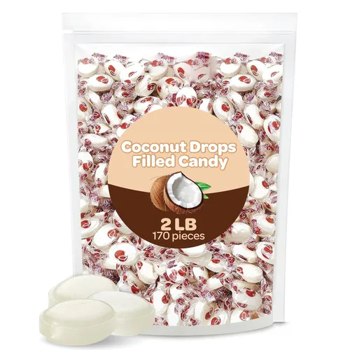 Vista 3 de Caramelo de coco, caramelo duro envuelto individualmente, paquete de 2 libras Relleno cremoso, caramelo anticuado, caramelo de oficina