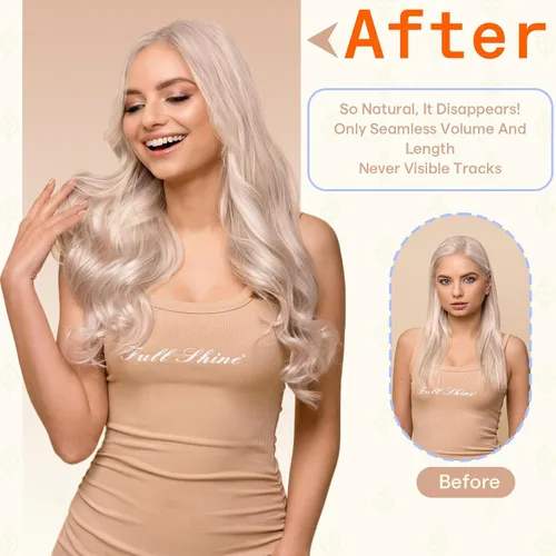 Vista 7 de Full Shine - Extensiones adhesivas de cabello humano, rubio platino #1000 Rubio Platino