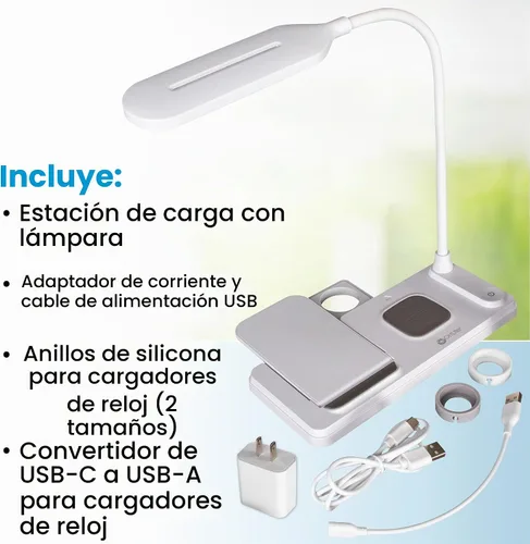 Vista 3 de OttLite Lámpara LED de escritorio con estación de carga multidispositivo, blanco