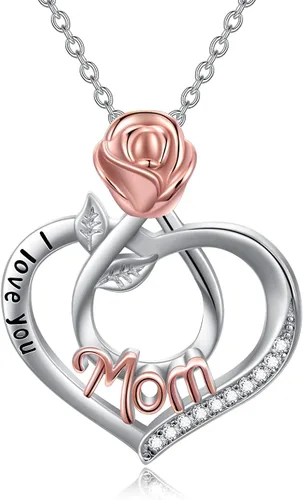 Vista 35 de Joyería de plata esterlina 925 para mujer, collar con pendiente de flor y corazón de cristal, para cumpleaños, regalos para mamá, abuela, esposa 01