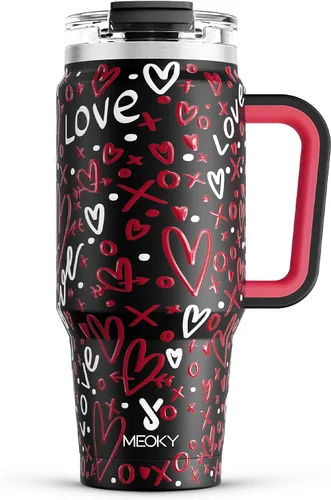 Vista 28 de Meoky Vaso de 40 onzas con asa y pajita, vaso aislado con tapa y popote, taza de viaje de acero inoxidable, mantiene el frío durante 34 horas, 100%