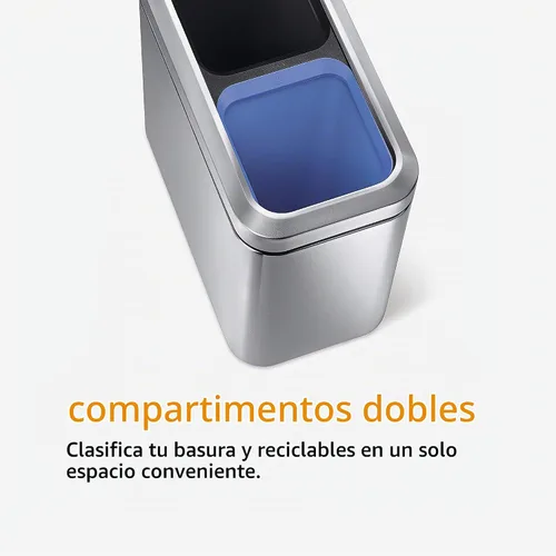 Vista 4 de simplehuman cubo de basura comercial de acero inoxidable con doble compartimento de 5.3 galones Cepillado