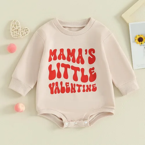 Vista 90 de SOLILOQUY Traje de manga larga con cuello redondo para el primer día de San Valentín para bebé niño y niña, mameluco de corazón de amor