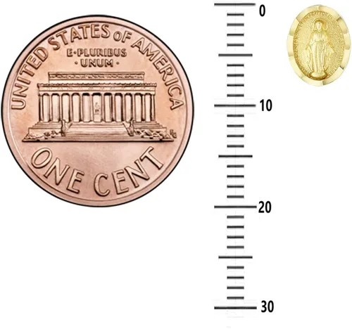 Vista 3 de Aretes de oro amarillo de 14 quilates con diseño de Virgen Milagrosa pequeña ovalada (0.315 x 0.236in)