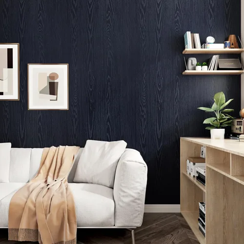 Vista 7 de WESTICK Papel tapiz de madera azul oscuro, para despegar y pegar, impermeable, papel de contacto de grano de madera azul marino para cocina