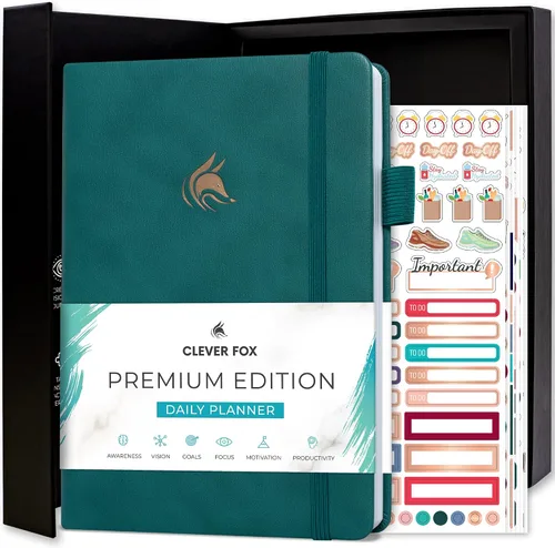 Vista 13 de Clever Fox Agenda Diaria, edición superior. - Planificador diario de lujo con horario por hora, organizador personal, diario de productividad