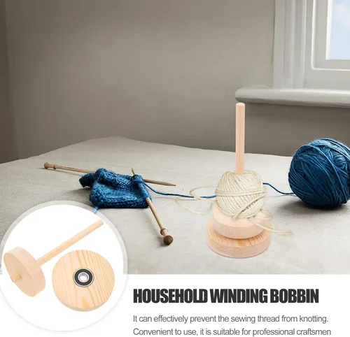 Vista 4 de VILLCASE Soporte para cono de bobinado de lana, herramienta de trenzado de cabello, bobinas de madera, dispensador de husillo de hilo, soporte