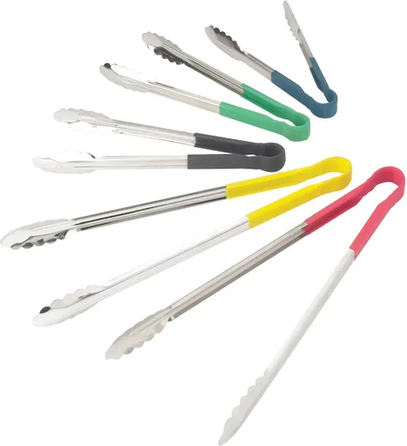 Vista 3 de Winco Pinzas para servir de acero inoxidable de 9 pulgadas con mango antideslizante, color azul