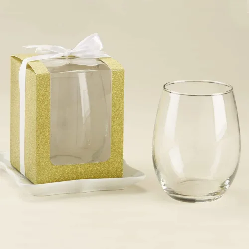 Vista 2 de Kate Aspen, Caja de regalo dorada brillante, regalo o recuerdo de fiesta, puede contener copas de vino sin tallo de 9 onzas (juego de 12)