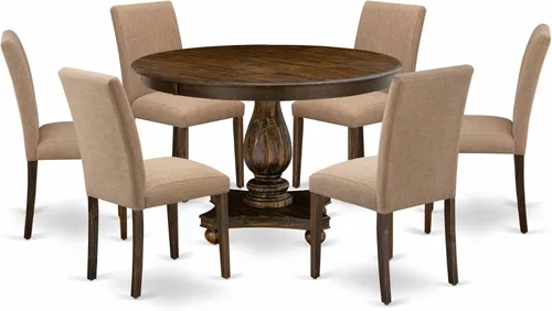 Vista 19 de East West Furniture F2AB5-747 - Juego de muebles de comedor de 5 piezas, incluye una mesa de comedor redonda con pedestal y 4 sillas tapizadas