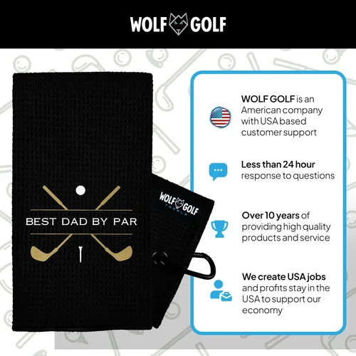 Vista 5 de Toalla de golf Wolf Golf Towels Best Dad by Par Bordada en EE. UU. Accesorios de golf para hombres
