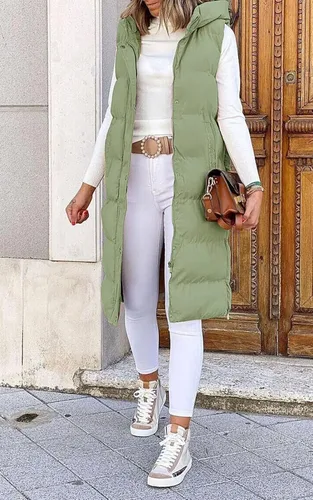 Vista 5 de LEANI Chaleco largo acolchado con cremallera completa para mujer, abrigo sin mangas con bolsillos