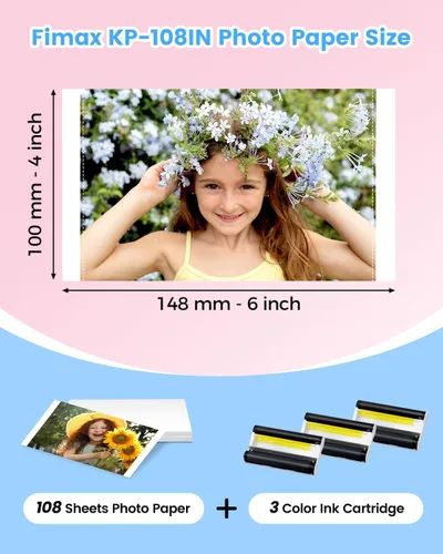 Vista 7 de KP-108IN - Juego de tinta y papel de color compatible con Canon Selphy CP1500 CP1300 Replacement for KP-108IN 3 Color Ink Cassette and 108 Sheets