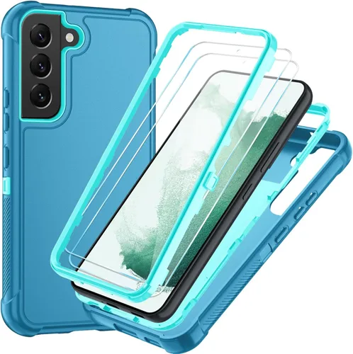 Vista 26 de SunStory Funda 3 en 1 para Samsung Galaxy S22 con protector de pantalla Verde Armada (ArmyGreen)