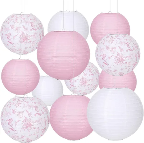 Vista 7 de Riakrum - Juego de 18 faroles de papel de 10 pulgadas y 8 pulgadas, redondos, chinos, japoneses, decoración colgante para techo, boda, fiesta