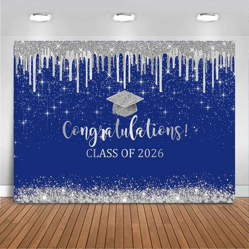 Vista 11 de Mocsicka Fondo de graduación de 7 x 5 pies 2026, decoraciones de graduación negro y dorado, pancarta de felicitaciones de graduación 2026, fondo