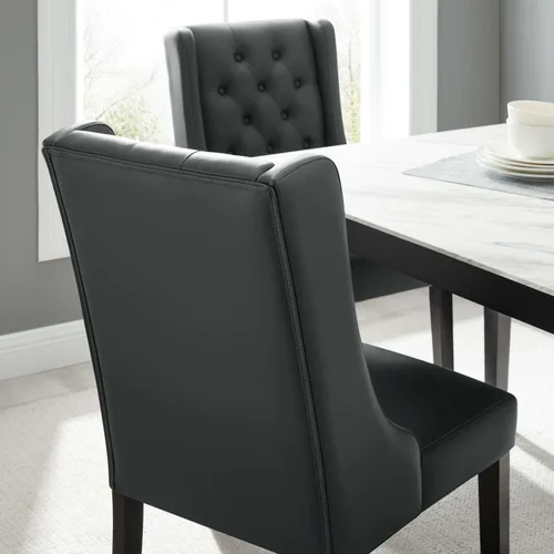 Vista 5 de Silla de comedor Parsons de cuero vegano con botones en color gris