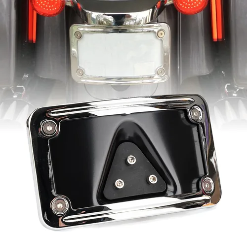 Vista 8 de 3148 Soporte de placa de matrícula curvado inclinado con marco compatible con Harley Davidson montaje de 3 agujeros (negro)