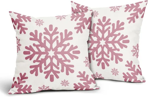 Vista 128 de Fundas de almohada decorativas de Navidad negras 40x40 cm con copos de nieve blancos de Navidad, juego de 2, temática rústica de invierno