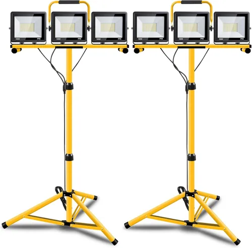 Vista 7 de Luces de trabajo de 22000 lúmenes con soporte, luz de trabajo LED de 2 cabezales ajustables, con soporte de trípode ajustable y plegable, lámpara