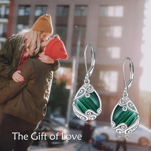 Vista 113 de Aretes colgantes con forma de lágrima de filigrana de piedra lunar de plata de ley 925 con cierre de palanca para mujer, regalos de joyería