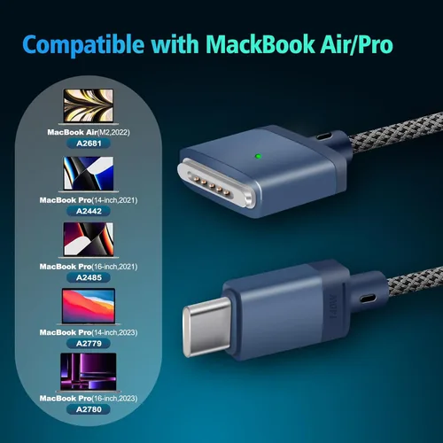 Vista 3 de Cable de carga rápida USB C a Mag 3 de 140 W, 6.6 pies, compatible con MacBook Air 2022 M2, MacBook Pro 2021 M1 Pro y Max Chip de 14 pulgadas y 16