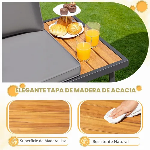 Vista 2 de Devoko Juego de muebles seccional para exterior con mesa de madera de acacia, sofá seccional para patio, juego de conversación en forma de L
