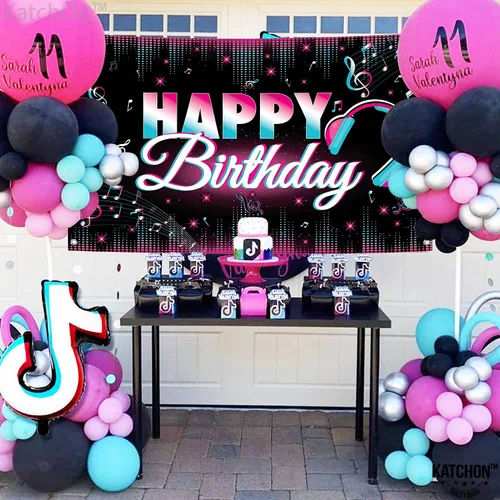 Vista 5 de KatchOn, Xtralarge - Cartel de feliz cumpleaños de TIK Tok, 72 x 44 pulgadas, pancarta de TIK Tok para decoraciones de feliz cumpleaños de TIK Tok