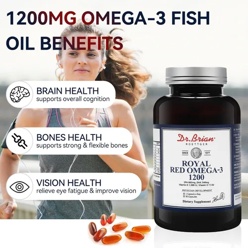 Vista 3 de Dr. Brian Royal Red Omega 3 1200, suplemento de aceite de pescado con EPA y DHA Omega3 aceite de pescado contiene vitamina D, E Omega-3 apoyo