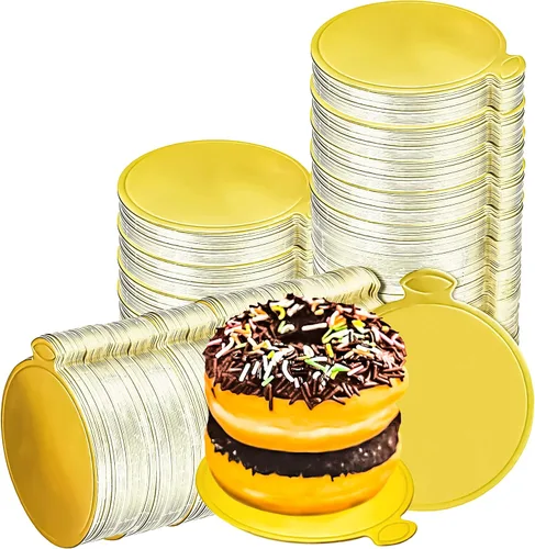 Vista 10 de 50 piezas de mini tablas de pastel, 8,9 cm, doradas, redondas, base circular de cartón para pastel, mini tabla circular de postre, pequeñas placas