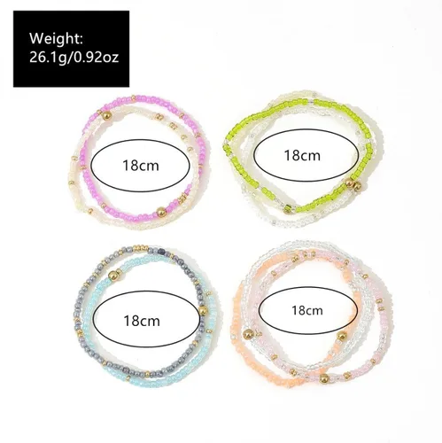 Vista 2 de Caiyao 12 pulseras apilables con cuentas de resina multicapa bohemia, pulseras elásticas de cuentas de cristal de colores, pulseras elásticas de 10