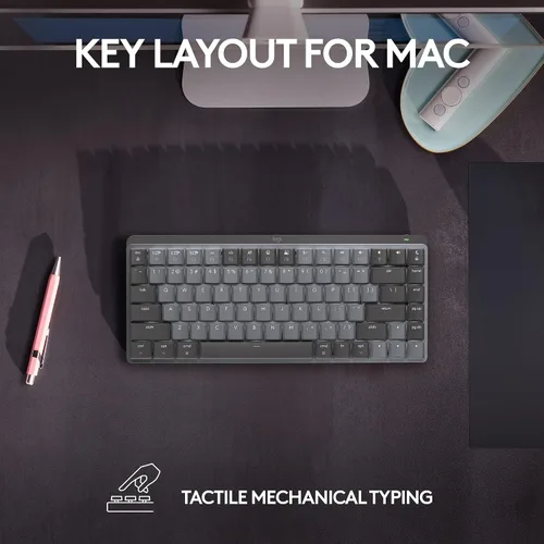 Vista 2 de Logitech MX Mechanical Mini para Mac - Teclado inalámbrico iluminado, interruptores de rendimiento de perfil bajo, teclas táctiles silenciosas, Gris