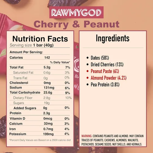 Vista 6 de RAWMYGOD Barras de Frutas y Nueces, Sin Gluten, Veganas, Sin Azúcar Añadida