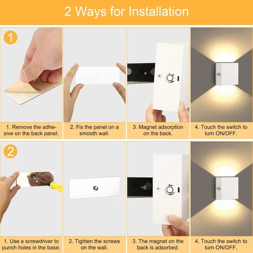 Vista 4 de Aplique de pared recargable con control táctil Lightess, luz blanca cálida Touch Dimmable Control Battery Operated Up & Down LED Light Tool-Free