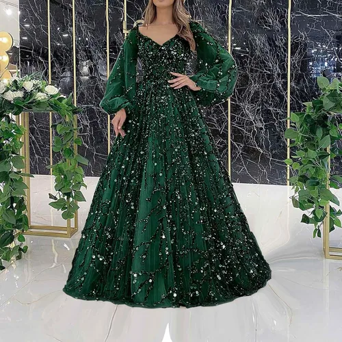 Vista 2 de IEPOFG Vestidos de fiesta de noche para mujer, vestido ajustado con lentejuelas, manga larga, cómodo, sexy, de malla fluida, elegante, vestido