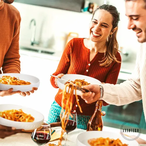 Vista 4 de Annovero Juego de 4 cuencos para pasta, color blanco, 40 onzas, 9 pulgadas de diámetro