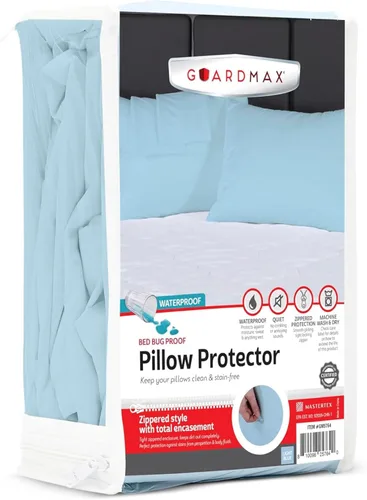 Vista 16 de Guardmax - Protector de almohada resistente al agua y a prueba de chinches - Con zipper - Juego de 2 - Silencioso, Poliuretano, Blanco, Estándar