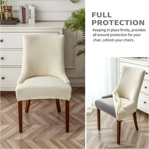 Vista 3 de Paquete de 2 fundas para silla lateral con respaldo de ala, fundas elásticas para sillas con respaldo geométrico rómbico, fundas para silla