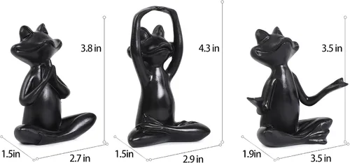 Vista 2 de Suoedd Juego de 3 figuras de rana negra para decoración de yoga, estatuas de yoga de rana para sala de estar moderna, mesa, oficina, estantería