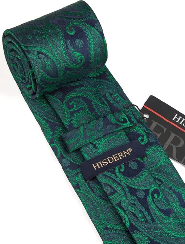 Vista 256 de HISDERN Corbatas para hombre, corbata de cachemira y bolsillo cuadrado tejido clásico floral para hombre, corbata de fiesta de boda
