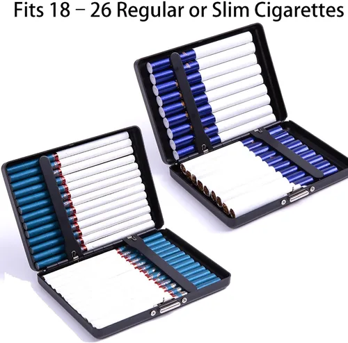 Vista 3 de 2 cajas de cigarrillos, capacidad para 20 palos, caja de cigarrillos de metal, soporte portátil a prueba de aplastamiento, carteras para tarjetas
